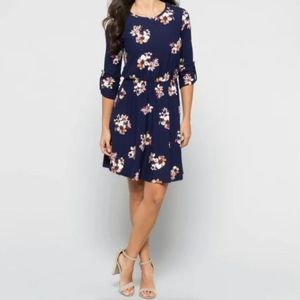 NWT French Grey Blue Floral Dress, Sz XL